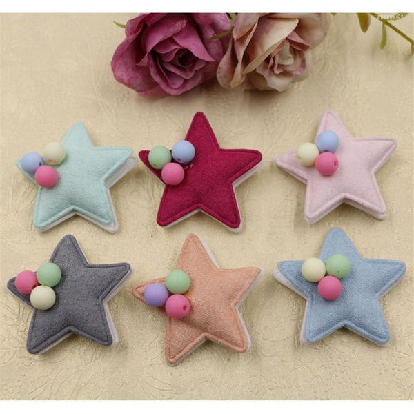 Pinzas para el cabello, venta al por mayor, 40 Uds., parche de botón de estrellas de tela bonita de dibujos animados con decoración de bolas redondas, joyería Kawaii para niñas, adorno central con lazo DIY