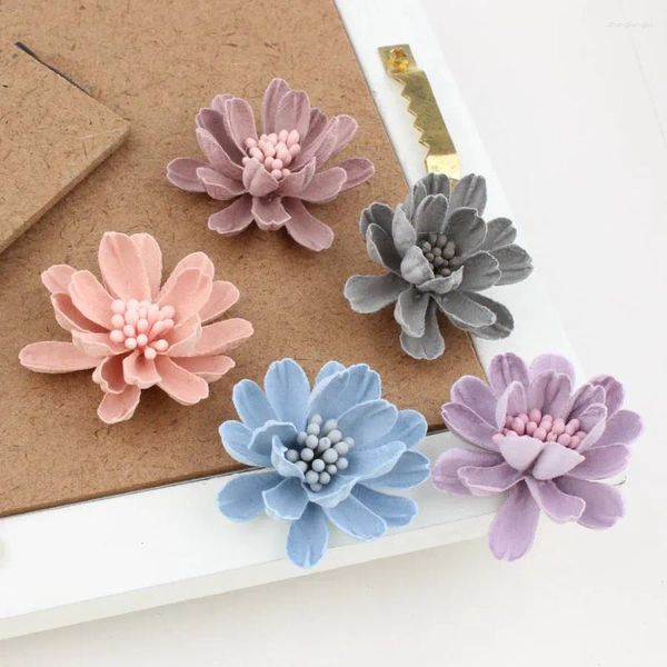 Pinces à cheveux en gros à la mode 20 pièces/lot en daim petites fleurs de chrysanthème en forme de fleurs en microfibre faites à la main matériel de décoration de bijoux à bricoler soi-même