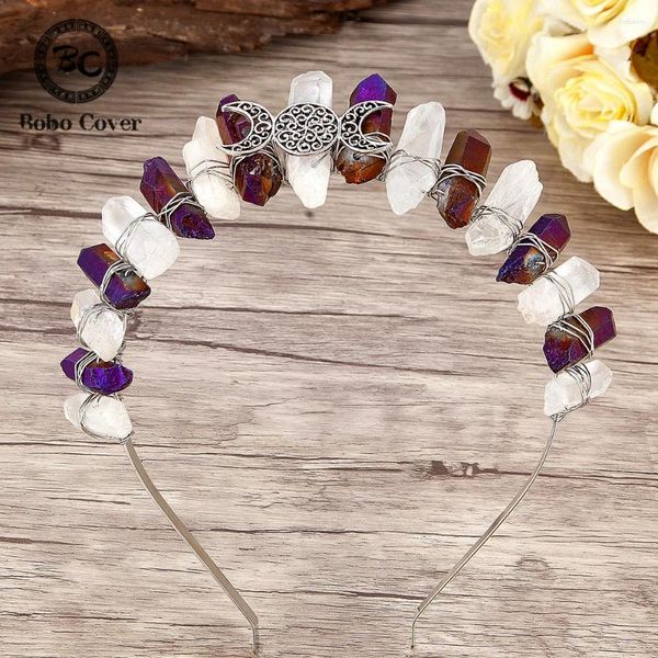 Pinces à cheveux Wicca sorcière en cristal naturel, accessoires de lune pour femmes, bandeau de fête en Quartz brut fait à la main, luxe gothique, couronne de bal, bijoux