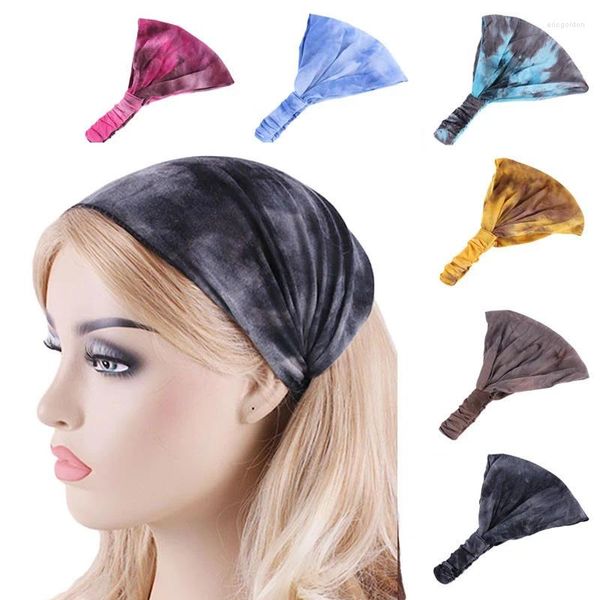 Pinzas para el cabello WLP Vintage Mujeres Tie Dyed Diadema ancha Elástico Headwrap Algodón Suave Banda que absorbe la humedad Accesorios de peinados de moda