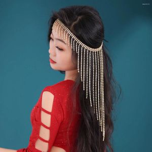 Pinces à cheveux ethniques exotiques pour femmes, longs pompons en strass, chaîne de danse du ventre, couvre-chef/accessoire pour spectacle de fête