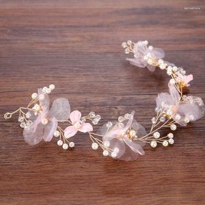 Pinces à cheveux femmes fille élégante fleur rose cristal simulé Peals bandeau diadème couronne mariée mariée fête de mariage bijoux coiffes