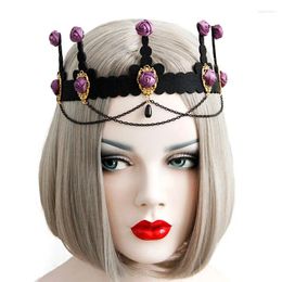 Coix de cheveux Femme Girl Bandons Purple Rose Flower Crown Tiara Bera Drop Chain Tassel Headpiece Fancy Dow
