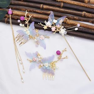 Pinces à cheveux femmes Hanfu perle longue gland fleur bâtons épingles à cheveux peignes ensemble accessoires de Style chinois