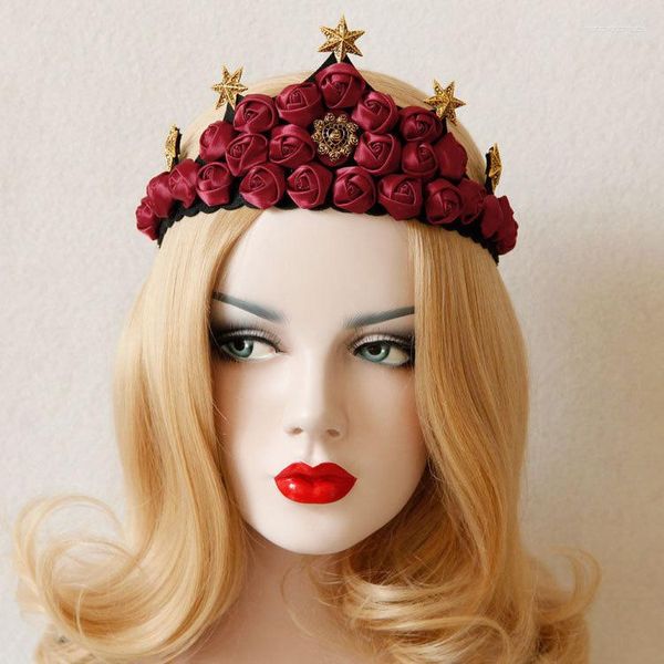 Pinces à cheveux femmes bandeau rouge rose fleur hexagramme étoile couronne bande guirlande élastique casque déguisement bal mariée fête de mariage