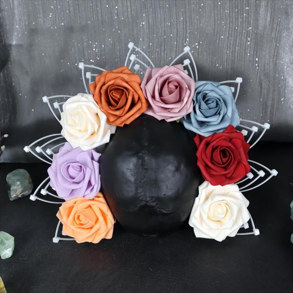 Pinzas para el cabello para mujer, diadema con flores rosas, corona con pinchos, diadema de diosa, tiaras para Festival, regalos de fiesta de Cosplay Sunburst