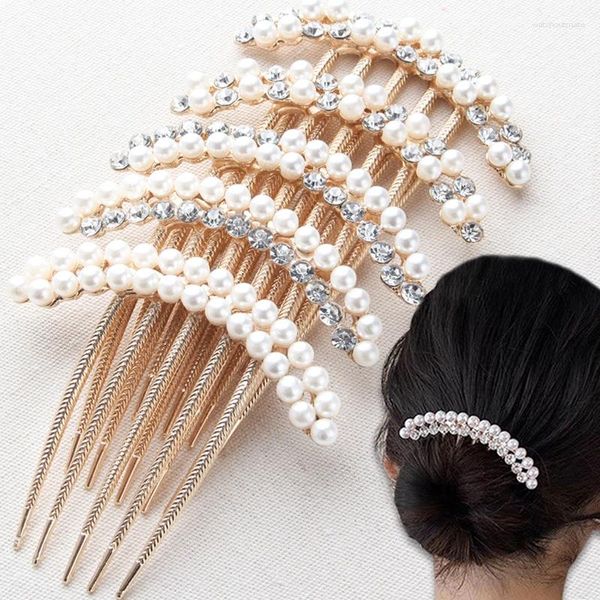 Pinzas para el cabello para mujer, peinetas elegantes de lujo con perlas de cristal, decoración para moño, accesorios de joyería con garra nupcial para boda