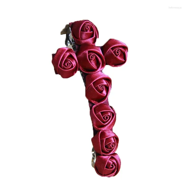 Pinces à cheveux femmes dame fille chic fait à la main 3,3 pouces multi fleur rouge rose croix pince barrette vampire mariée cosplay gothique lolita