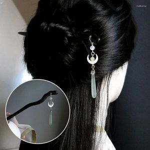 Haarspeldjes Hout Maan Kwastje Stok Voor Vrouwen Meisjes Antieke Stijl Clip Eetstokjes Hanfu Chinese Sieraden Accessoires