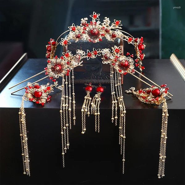 Pinces à cheveux Xiuhe Couvre-chef de mariée simple magnifique pompon chinois couronne de phénix robe de mariée ornement de visage rond accessoires de bijoux