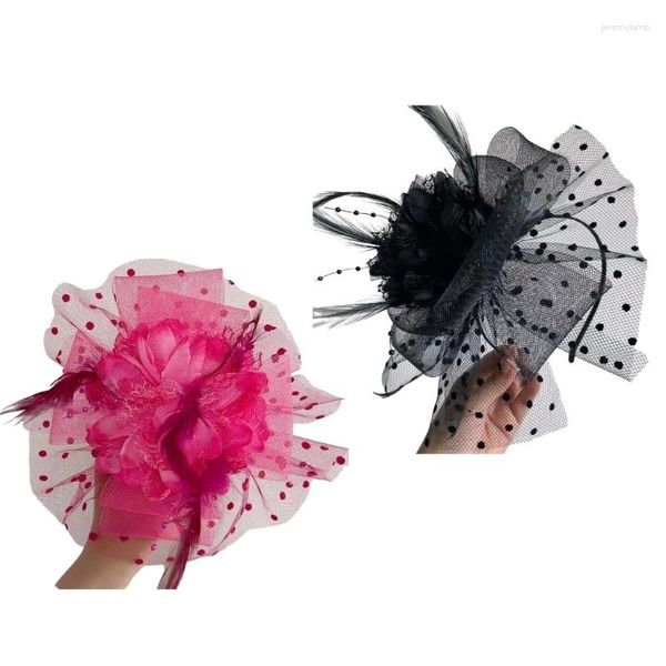 Pinzas para el cabello Y1UB Tocado de plumas florales con diadema Pastillero Sombrero Sombreros