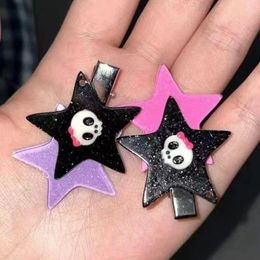 Pinzas para el cabello Y2k Glitter Star Skull Mujeres Niñas Lindo Fantasma Esqueleto Pentagrama Pin Gótico Negro Rosa Headwears Barrettes