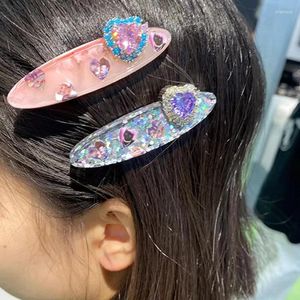 Pinces à cheveux Y2K en Zircon brillant, épingle à cheveux en forme de cœur d'amour pour femmes, Egirl, doux et Cool, Harajuku, accessoires de souvenirs heureux, pince à canard rose