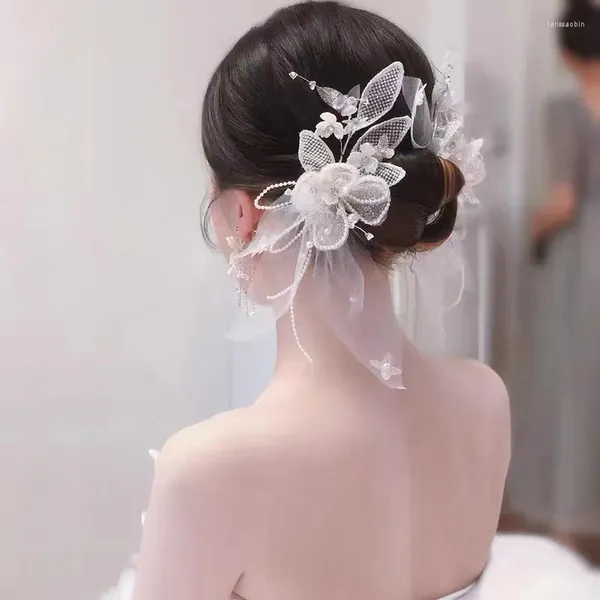 Ensemble de pinces à cheveux en fil de fleur perlée, épingle à cheveux, boucles d'oreilles, coiffure de mariée, bandeau pour femmes, diadème de tête, pièce de mariée