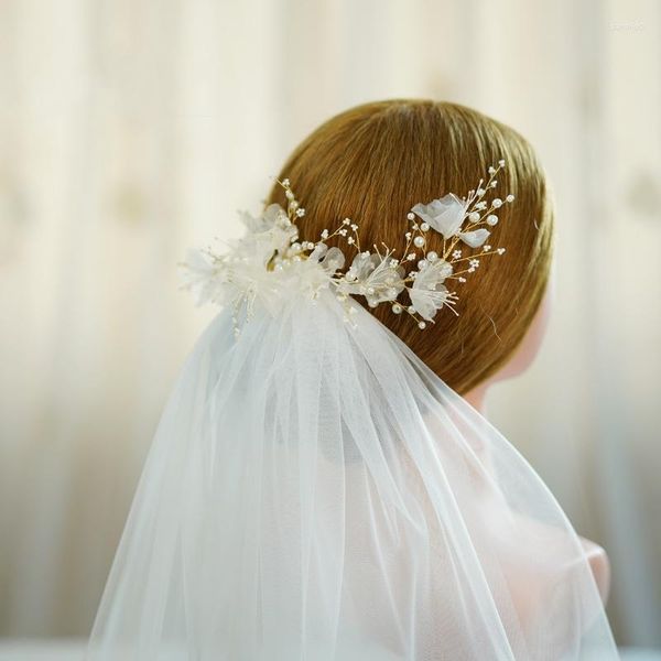 Pinzas para el cabello Hilo Flor Nupcial Tocado Diadema Perlas Joyería Hecho a mano Boda Vine Accesorios