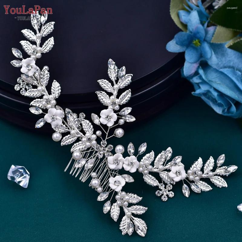 Hårklämmor Youlapan Alloy Leaf Side Comb for Woman Bridal HeadBond Wedding Accessories Jewelry Party Bride Hairpin HP368