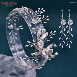 Pinzas para el pelo YouLaPan HP344, diadema de novia con cuentas, tocado de flores de arcilla, pendientes, accesorios de boda, joyería de cabeza de vid nupcial para mujer