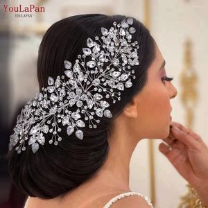 Haarspeldjes YouLaPan Glanzende Strass Hoofdband Voor Bruid Bruiloft Accessoires Ornament Bruids Tiara Handgemaakte Vrouw Hoofddeksel HP540