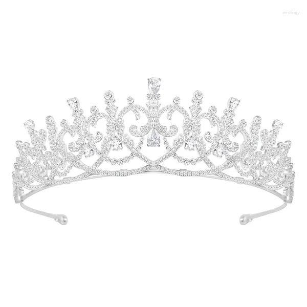 Pinzas para el cabello YYSuniee Tiara de boda Circonia cúbica Corona de princesa nupcial Color plata accesorios ahuecados en forma de corazón