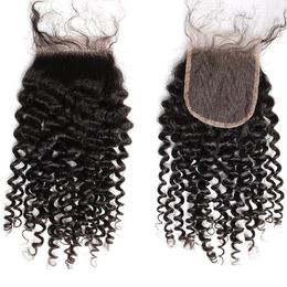 HD Lace Sluiting Curly Weave 4x4 Topsluitingen met babyhaar Maleisische menselijke maagdhair stukken 8-26inch Bella Hair