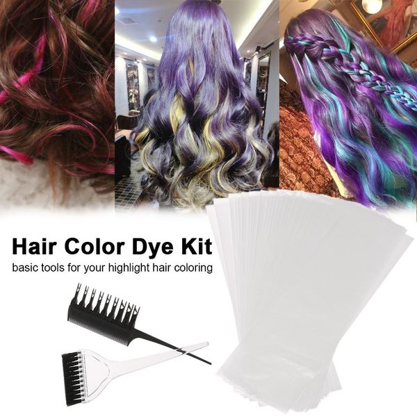 Kit de teinture de couleur de cheveux professionnel coloration des cheveux outil de mise en évidence peigne de couleur de cheveux applicateur teinte brosse plastique colorant papier ensemble
