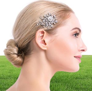 Peignes à cheveux pour femmes mariée Vintage motif de fleur strass pinces à cheveux Barrettes diadèmes accessoires de bijoux de mariage JCH1454312644