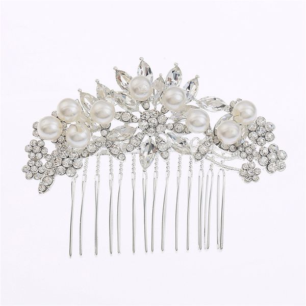 Peignes à cheveux Imitation Perle Fleur Partie De Mariage Accessoires De Cheveux Strass De Mariage De Mariée De Bal Soirée Casque Taille 8.5 * 6 cm