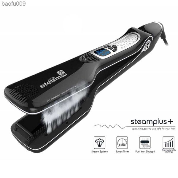 Rizadores de pelo para mujer Steam Titanium Ceramic Flat Iron Peine eléctrico profesional Rizador de pelo Styler L230520