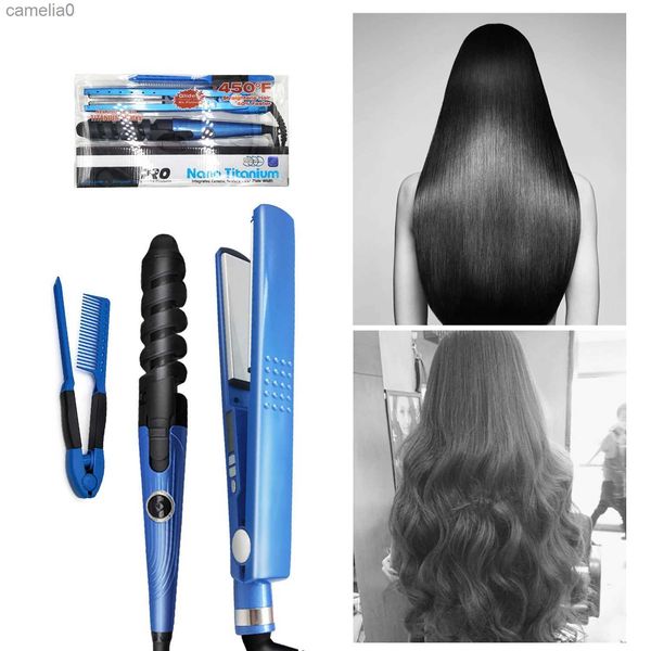 Curracles de cheveux lisser 3 en 1 coiffure lisseur curling fer coiffure curleur nano titane 11/4 assiettes plate fer vapeur en céramique currlers plats ironl231222