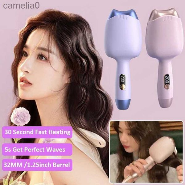 Curracles lisser les lisseurs 32 mm Rouleau d'oeuf cheveux ondule ondule Purple Curling Wand Professional 2 Barrel Curling Fer Hair Curler Crouper Waver Styling Toolsl231222