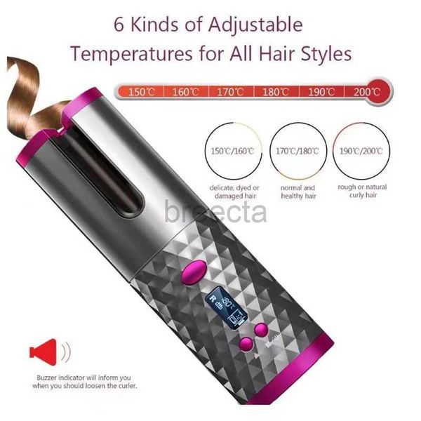 Bigoudis lisseurs automatique sans fil bigoudi sans fil rotatif USB fer à friser rechargeable affichage température réglable T zln240222