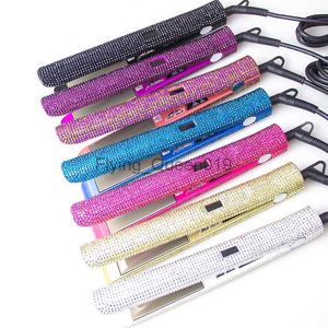 Bigoudis lisseurs cristal strass défriser les cheveux plaque de titane fer plat avec affichage numérique LCD femme soins des cheveux outils de coiffure HKD230918