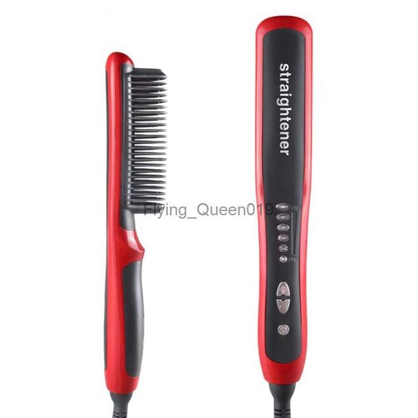 Bigoudis Lisseurs Prise UE Lisseur Électrique Durable Cheveux Raides Peigne Brosse LCD Chauffé Céramique Lissage Brosse7351667 HKD230918