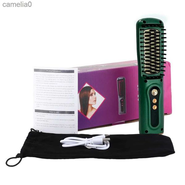 Currulers lisser les lisseurs négatifs ion coiffure lisseur brosse de chauffage sans fil peigne pour les hommes pour hommes femmes usb charge bosselle de style de voyage 200 à chaleur rapide combl231222