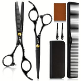 Kit de tijeras de corte de pelo, juego de tijeras de peluquería profesional de 7 piezas para hombres, mujeres, mascotas, kit de corte de barbero para salón de casa