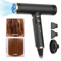 Sèche-cheveux 110000 tr/min sèche-cheveux à grande vitesse moteur sans brosse vent fort ionique coup LED écran d'affichage sèche-cheveux à faible bruit 231208