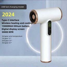 Sèche-cheveux 2024 Sécheur sans fil à chaud 30000 tr / min à haute vitesse à sec cool dentelle de vent chaud dentelle maison voyage USB charge Q240429