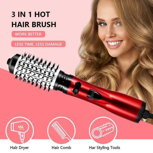 Sèche-cheveux 3 en 1 rotatif électrique lisseur brosse cheveux bigoudi sèche-cheveux brosse Air chaud peigne négatif Ion cheveux Styler peigne 240329