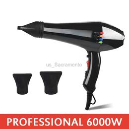 Sèche-cheveux 6000W Sèche-cheveux professionnel Sèche-cheveux pour salon Haute vitesse Vent fort 6 vitesses Souffleur léger à faible bruit avec 2 buses 240329