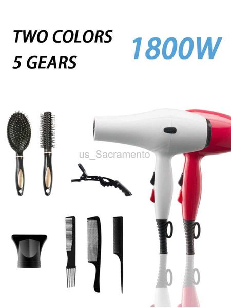 Sèche-cheveux Sèche-cheveux pratique avec buse, peigne professionnel, brosse, produits de soins, rouge et blanc, 220V, équipement de Salon pour outil de styliste de cheveux 240329