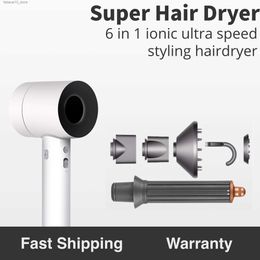 HAAR DROYERS PROFESSIONELE HAAR DROYER 6 in 1 haardroger met krullend vatstylinggereedschap Haarverzorging Styling High Speed Hair Dryers Salon Q240109