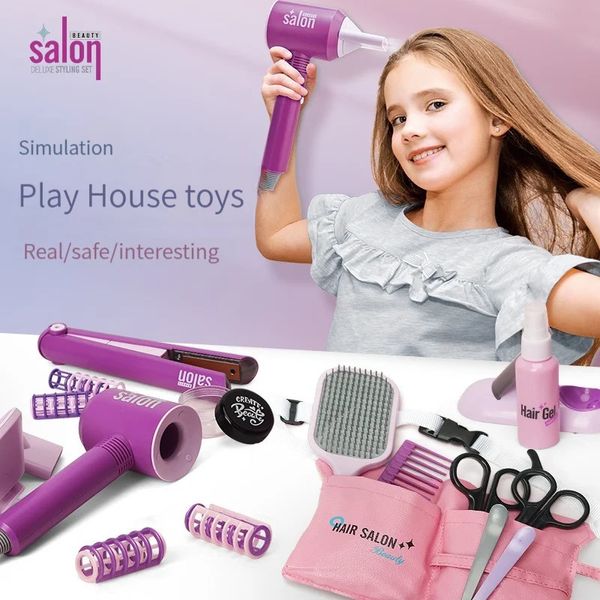 Sèche-cheveux Simulation Salon enfants sèche-linge soufflant coupe Perm bâton filles jouer maison amusant ensemble jouets 231017