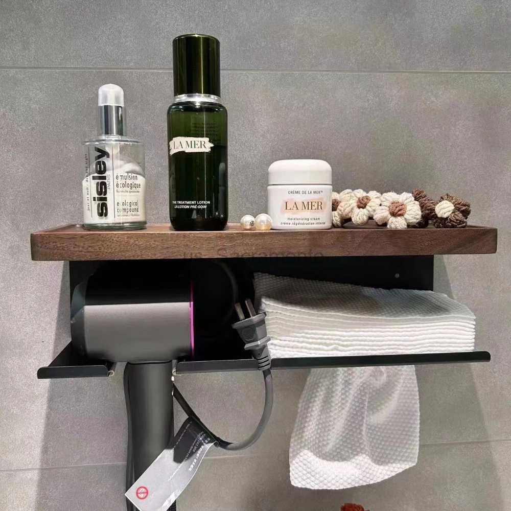 Hårtorkar Trätorkare Holderwood Dryer Cradle Hair Tools Styling Organiser för badrumstråntorkare Stand för badrumsblåsare 240329