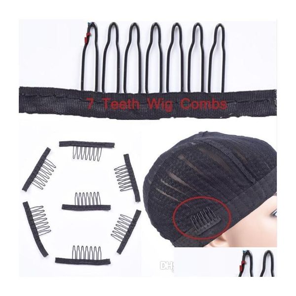 Clips de extensión de cabello 7 dientes Peines de peluca de acero inoxidable para extensiones de gorras Peine de encaje negro fuerte Productos de entrega de gotas Accesorios Dhyrc