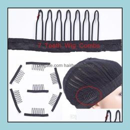 Clips d'extension de cheveux Accessoires Outils Produits Peignes de perruque en acier inoxydable à 7 dents pour casquettes Extensi Dhakc