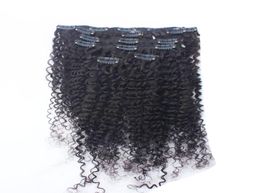 Clips de extensión de cabello para cabello afroamericano 100 g Color natural Afro rizado clip ins 8 piezas clip de cabello humano en extensiones para negro6065140