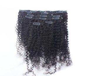 Haarverlengingsclips voor Afro-Amerikaans haar 100 g natuurlijke kleur Afro kinky clip-ins 8 stks menselijk haar clip-in extensions voor zwart7613129