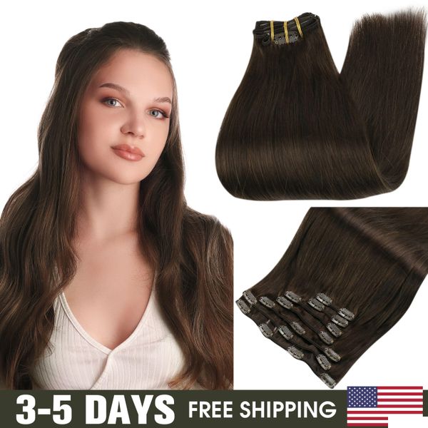 Kits d'extension de cheveux Extensions Fl Shine Clip en couleur noire humaine 7 pièces 80105G extensions Remy 1024 pouces produits de livraison directe Dhhzt