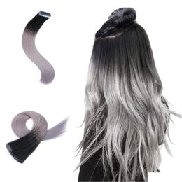 Kits de extensión de cabello Extensiones Ombre Ash Blonde Natural Tape In HumanHair Sket Weft Adhesivo Invisible Real Recto para Dropmt negro DHPMT