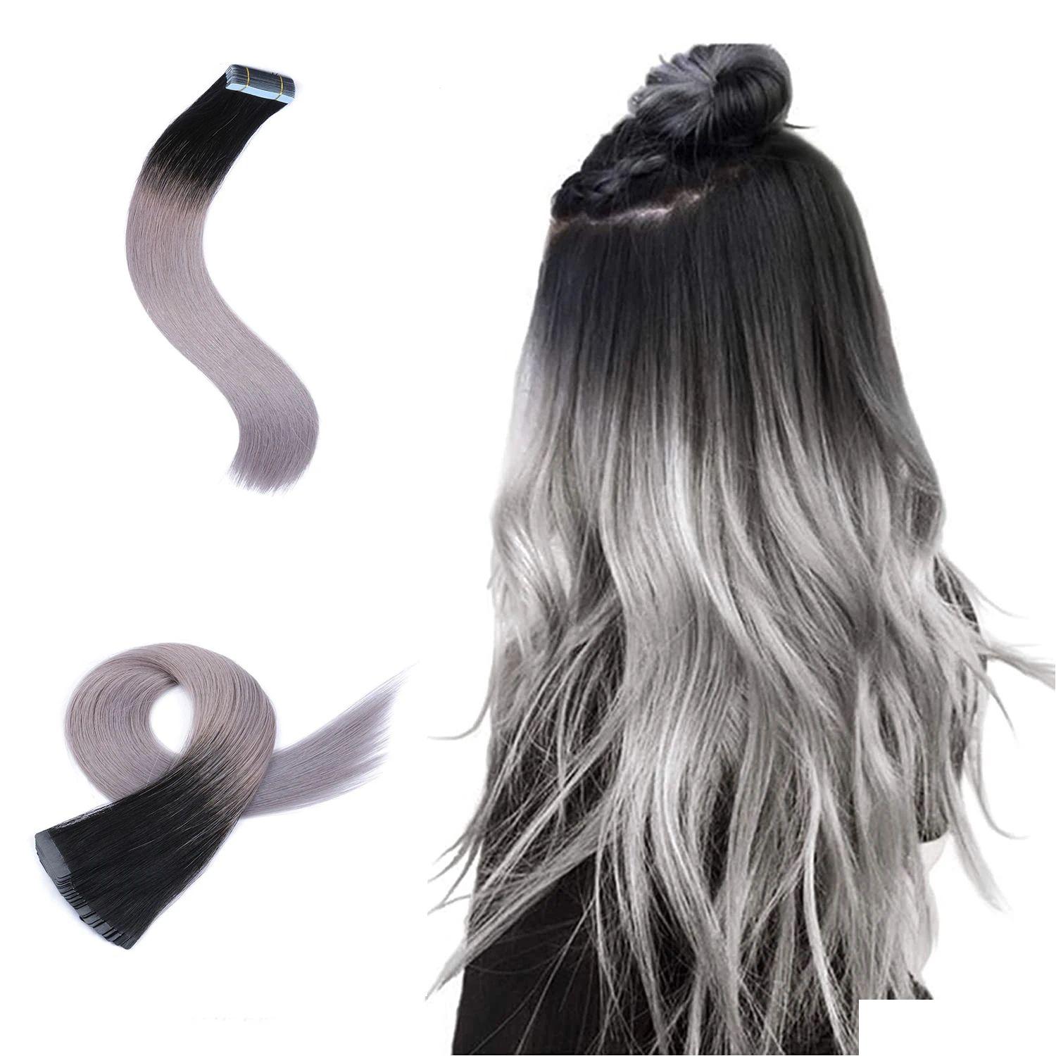 Hair Extension Kits Extensions Ombre Ash Blonde Natural Tape In Humanhair Skin Weft Adhesive Invisible Real Straight For Black Drop Dhmml